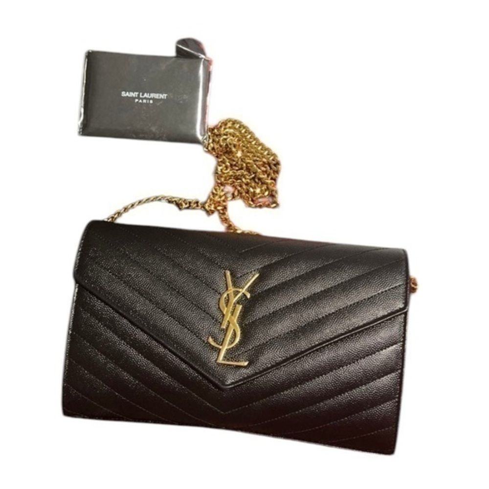 Saint Laurent Monogramme Quilted Leather Wallet on a Gold Chain- Like New